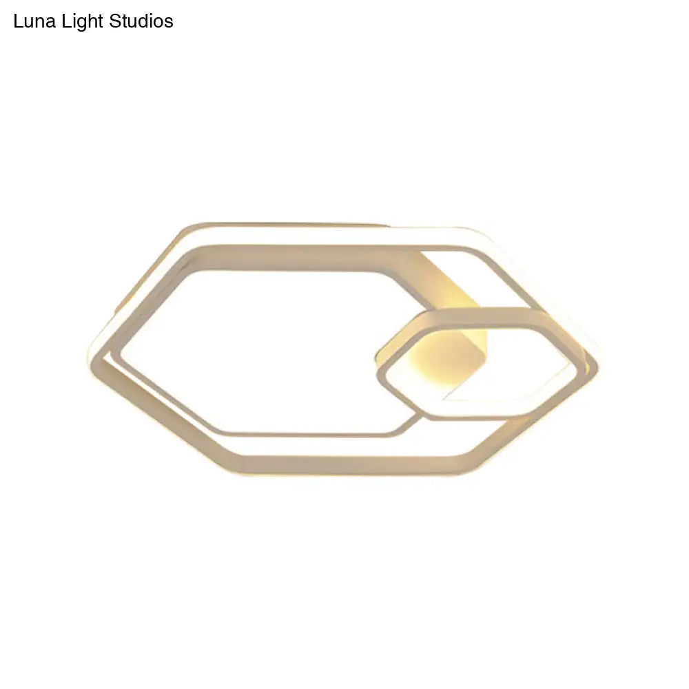 Hexagonal Ceiling Lamp - Modern Style Metallic Led 21’/27’ W Black And White/White Flush Light