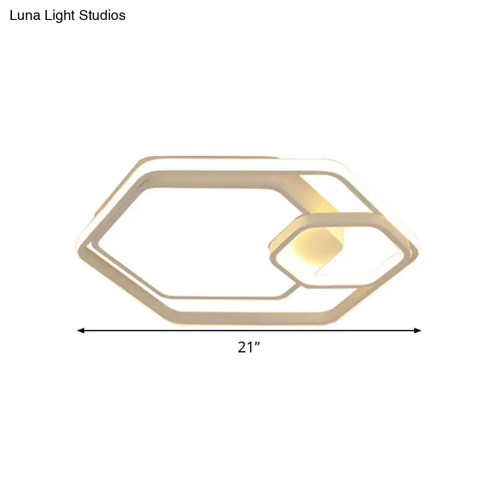 Hexagonal Ceiling Lamp - Modern Style Metallic Led 21’/27’ W Black And White/White Flush Light