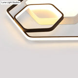 Hexagonal Ceiling Lamp - Modern Style Metallic Led 21’/27’ W Black And White/White Flush Light