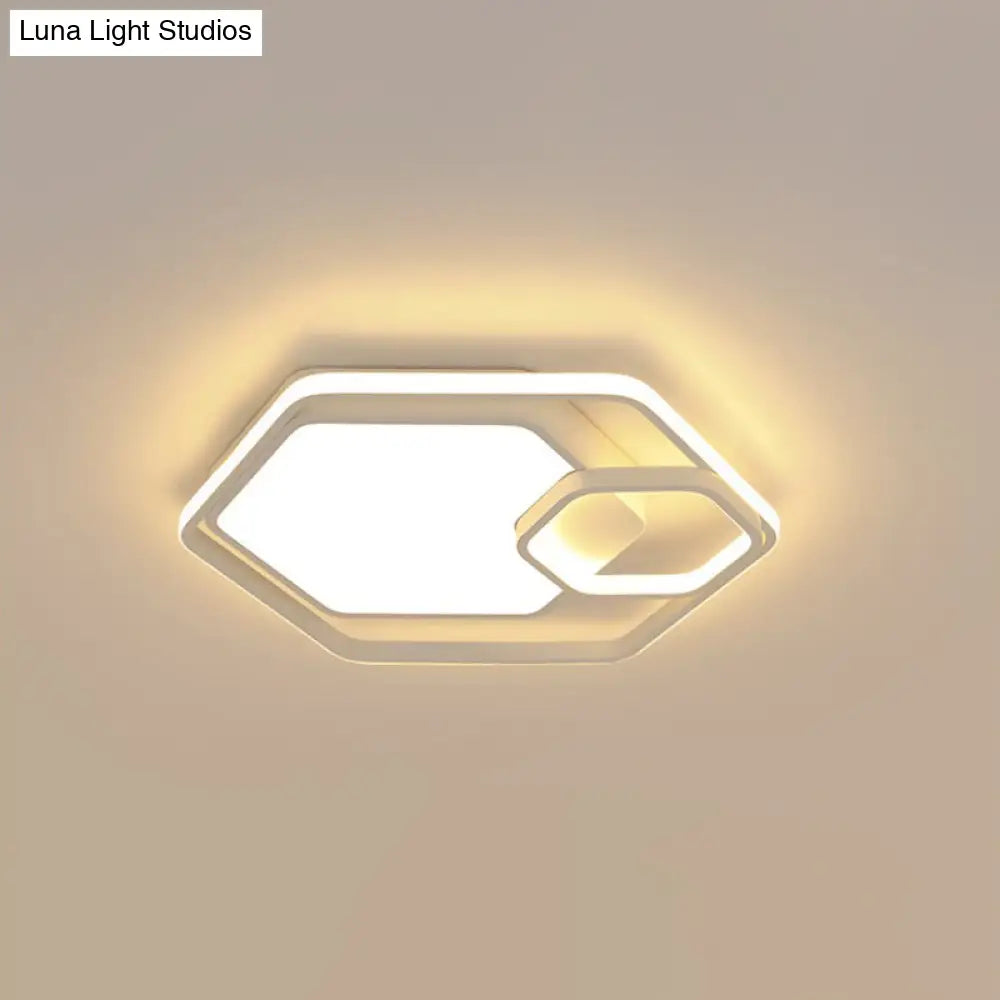 Hexagonal Ceiling Lamp - Modern Style Metallic Led 21’/27’ W Black And White/White Flush Light