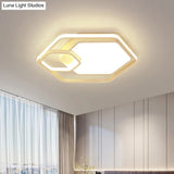 Hexagonal Ceiling Lamp - Modern Style Metallic Led 21’/27’ W Black And White/White Flush Light