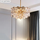 Hexagonal Gold Crystal Hanging Lamp Kit - Postmodern Ceiling Light (8/9 Heads)
