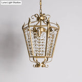 Hexagonal Pendant Chandelier: 3-Light Rustic Antiqued Gold Crystal Lighting For Living Room