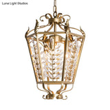 Hexagonal Pendant Chandelier: 3-Light Rustic Antiqued Gold Crystal Lighting For Living Room
