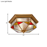 Hexagonal Red Bubble Glass Flush Mount Lamp For Bedroom - 2/3 Heads 12.5’/19’ W