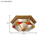 Hexagonal Red Bubble Glass Flush Mount Lamp For Bedroom - 2/3 Heads 12.5’/19’ W