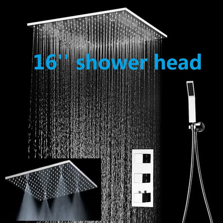 High Quality Thermostatic 20’’ Shower Set Polished Ceiling Rain Mist Panel Bathroom Faucets System 500x500mm 16 inch