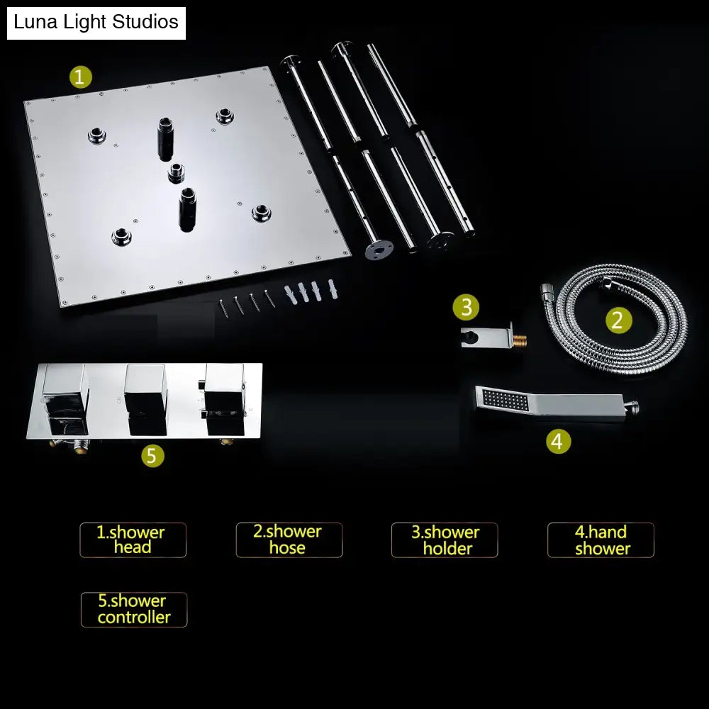 High Quality Thermostatic 20’’ Shower Set Polished Ceiling Rain Mist Panel Bathroom Faucets System 500x500mm shower