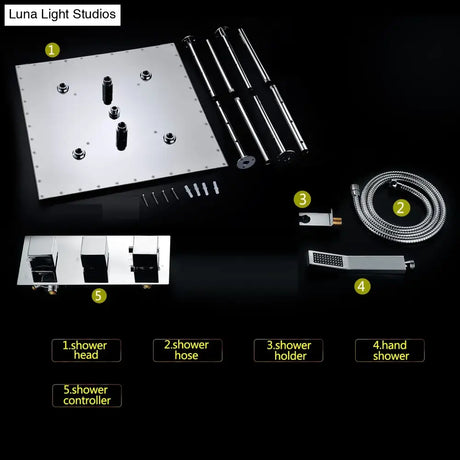 High Quality Thermostatic 20’’ Shower Set Polished Ceiling Rain Mist Panel Bathroom Faucets System 500x500mm shower