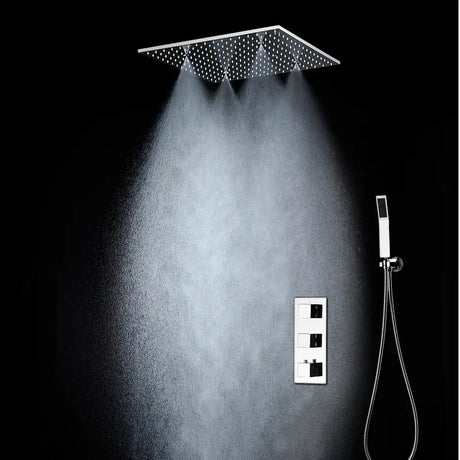 High Quality Thermostatic 20’’ Shower Set Polished Ceiling Rain Mist Panel Bathroom Faucets System 500x500mm shower