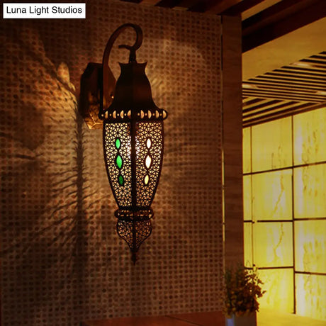 Hollow Arab Metal Wall Lamp Shade - Black Single Head Sconce Light Fixture For Restaurants