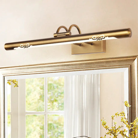 Hollowed Bronze Wall Sconce With Rotating Led Vanity Light For Traditional Metal Bathrooms / 22.5