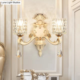 Honeycomb Glass Wall Light With Clear Cylinder Shade - Vintage 1/2 Lights Mount Lamp In Beige