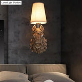 Horse Sconce Lamp: Resin Wall Mounted Light With Tapered Fabric Shade - Brown