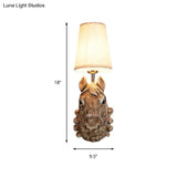 Horse Sconce Lamp: Resin Wall Mounted Light With Tapered Fabric Shade - Brown