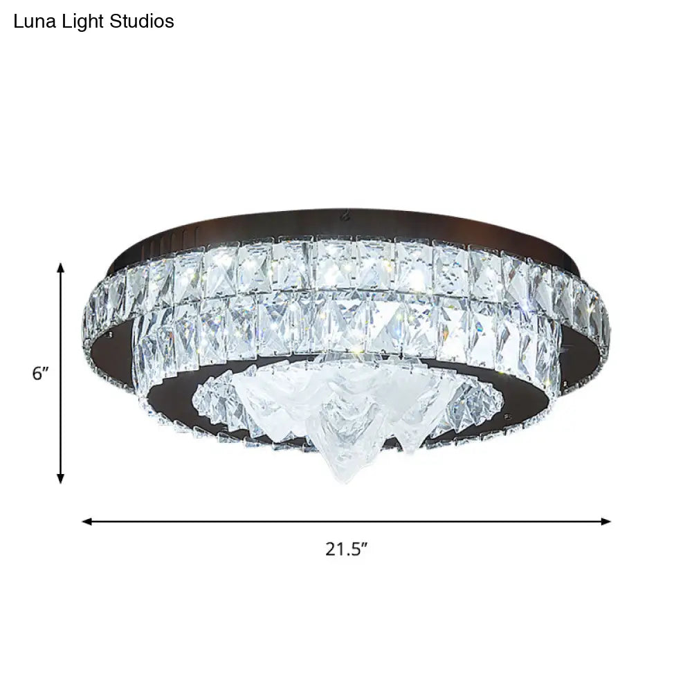 Iceberg Crystal Led Flush Mount Lamp: Sleek Tiered Design For Parlor Ceiling In Chrome