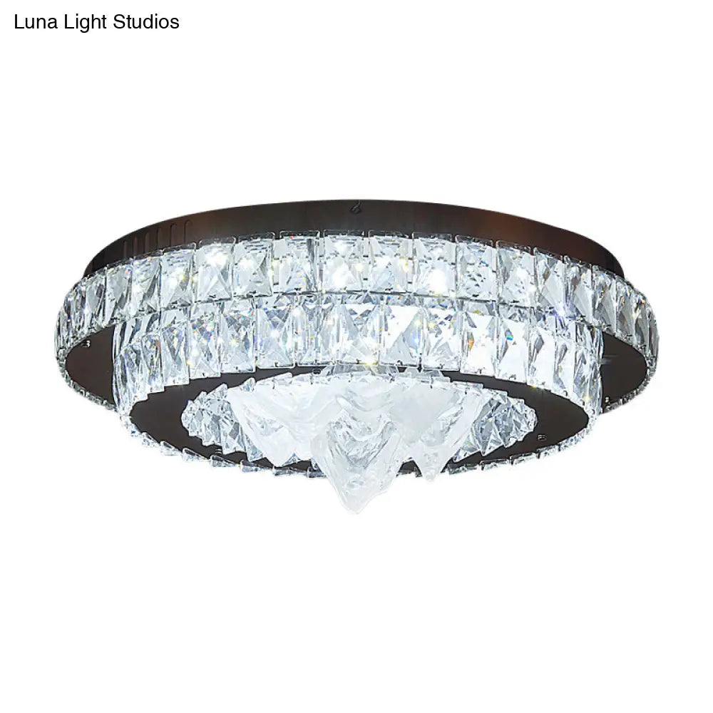 Iceberg Crystal Led Flush Mount Lamp: Sleek Tiered Design For Parlor Ceiling In Chrome