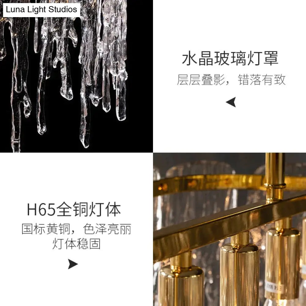 Icicle Nordic All copper modern luxury crystal rectangular chandelier Chandelier