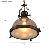 Industrial 1-Light Dome Pendant Ceiling Light Fixture With Clear Glass And Trim Ring - Black