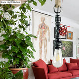 Industrial 1-Light Wrought Iron Pipe Pendant With Adjustable Rope - Aged Silver/Copper