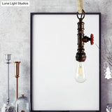 Industrial 1-Light Wrought Iron Pipe Pendant With Adjustable Rope - Aged Silver/Copper