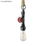 Industrial 1-Light Wrought Iron Pipe Pendant With Adjustable Rope - Aged Silver/Copper