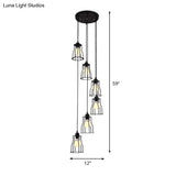 Industrial 6-Head Stair Suspended Pendant Lamp - Iron Wire Cage Multi Ceiling Light In Black