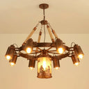 Industrial Adjustable Chandelier Pendant With 8 Lights Black/Rust Wheel Design Restaurant Ceiling