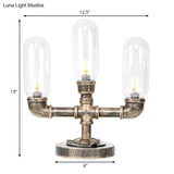 Industrial Amber/Clear Glass Capsule Led Table Lamp - Aged Bronze 3 Bulbs Perfect Nightstand Light