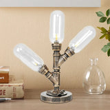 Industrial Amber/Clear Glass Capsule Led Table Lamp - Aged Bronze 3 Bulbs Perfect Nightstand Light