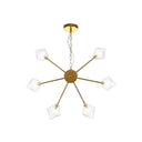 Industrial Amber/Clear Glass Diamond Shade Chandelier Lamp With Multiple Heads In