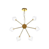 Industrial Amber/Clear Glass Diamond Shade Chandelier Lamp With Multiple Heads In