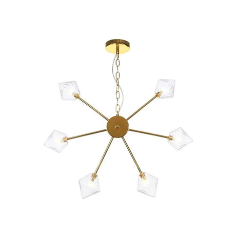 Industrial Amber/Clear Glass Diamond Shade Chandelier Lamp With Multiple Heads In