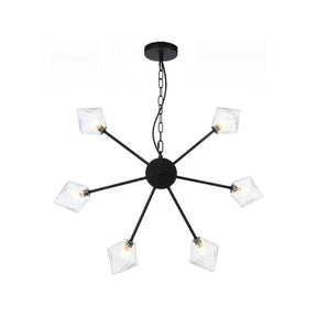 Industrial Amber/Clear Glass Diamond Shade Chandelier Lamp With Multiple Heads In