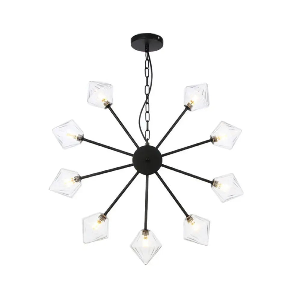 Industrial Amber/Clear Glass Diamond Shade Chandelier Lamp With Multiple Heads In