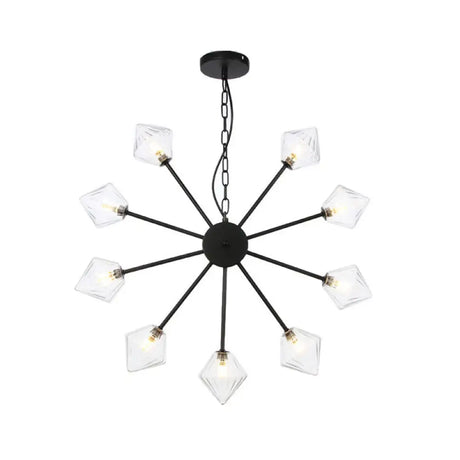 Industrial Amber/Clear Glass Diamond Shade Chandelier Lamp With Multiple Heads In