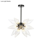 Industrial Amber/Clear Ribbed Glass Pendant Lighting With Starburst Design - 9/12/15 Heads Bedroom