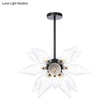 Industrial Amber/Clear Ribbed Glass Pendant Lighting With Starburst Design - 9/12/15 Heads Bedroom