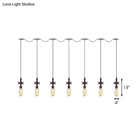 Industrial Amber Glass Tandem Multi-Pendant Hanging Lamp Kit - Black Capsule 3/5/7-Light Design