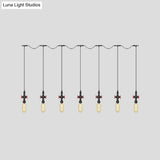 Industrial Amber Glass Tandem Multi-Pendant Hanging Lamp Kit - Black Capsule 3/5/7-Light Design