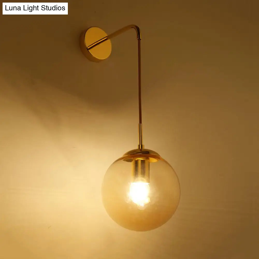 Industrial Amber Glass Wall Lamp - 1 Light Globe Sconce Fixture In Black/Brass For Living Room