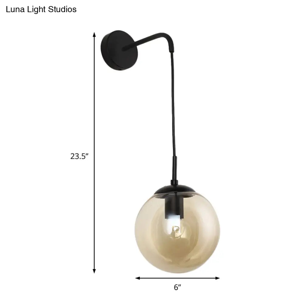 Industrial Amber Glass Wall Lamp - 1 Light Globe Sconce Fixture In Black/Brass For Living Room