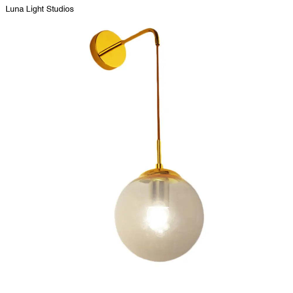 Industrial Amber Glass Wall Lamp - 1 Light Globe Sconce Fixture In Black/Brass For Living Room
