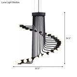 Industrial Angled Arm Ceiling Chandelier With Spiral Iron Design - Black Finish 16/26 Bulbs Perfect