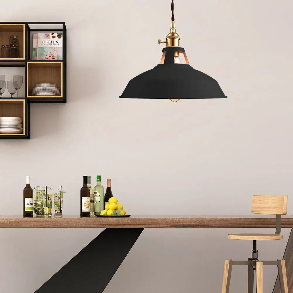 Industrial Barn Pendant Lamp - Stylish Black/White Metallic Ceiling Light For Kitchen With Hanging