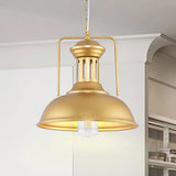 Industrial Barn Shade Pendant Light - 13’/16’ Wide Gold Finish Metal Hanging Lamp / 13’