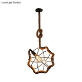 Industrial Beige Pendant Light: Metal & Rope Hanging Lamp For Dining Room