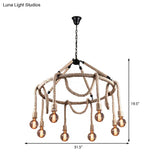 Industrial Beige Rope Chandelier - Exposed Bulbs 6/8 Lights Ideal For Dining Room