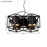 Industrial Black 5-Bulb Fabric Suspension Kitchen Chandelier Light