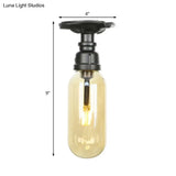 Industrial Black Amber Glass Semi Flush Light With Capsuled Shade & Pipe Design - Ceiling Mount